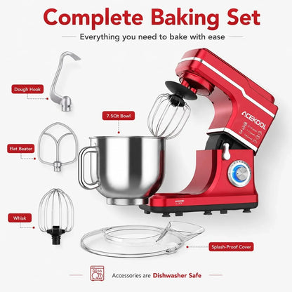 7.5QT Stand Mixer, 10-Speed Tilt-Head Electric Mixer with 660W Motor, Stainless Steel Bowl with Handle, Dough Hook, Whisk, Beater & Splash Guard – Quiet Kitchen Mixer for Baking & Dough8