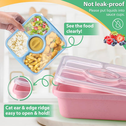 Bento Snack Box Containers for Adults Kids, 4 Pack Lunchable Meal Prep Containers Reusable, Stackable Bento Lunch Box, Food Storage Prep Containers with Lids and 4 Sauce Cups, Pastel Color, Clear Lid4