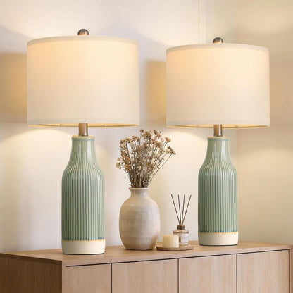 23.75" Modern Green Ceramic Table Lamp Set of 2 for Living Room, Farmhouse Bedside Nightstand Lamp for Bedroom Home Office Dorm8