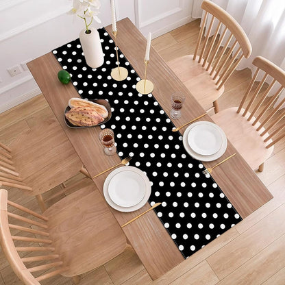 Black and White Polka Dot Table Runner Cartoon Birthday Party Decoration Baby Shower Dining Room Home Kitchen Table Decor (Black, 13" X 72")4