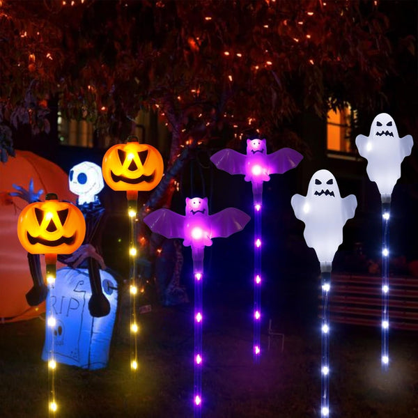 Halloween Decorations Outdoor Solar Pumpkin Bat Ghost Garden Stake Lights, 6-Pack 8 Modes Solar Halloween Lights Waterproof for outside Home Patio Yard Pathway Grave Lawn Porch Party Decor6
