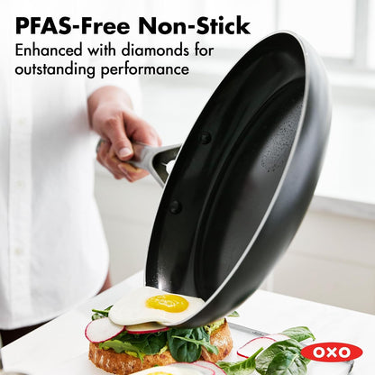 OXO 12" Nonstick Frying Pan Skillet, Ceramic Pfas-Free Nontoxic Pan, Induction Suitable, Dishwasher Safe, Oven Safe to 600°F, Kitchen Cooking Pot, Stainless Handle, Egg Pan, Black2
