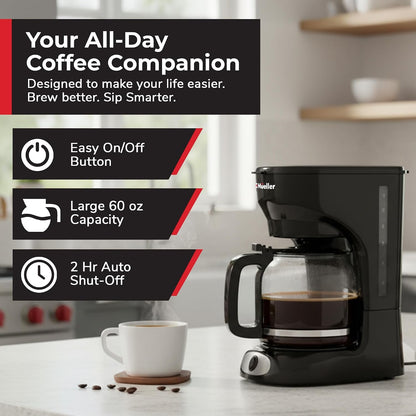 Mueller 12-Cup Drip Coffee Maker | Borosilicate Carafe, Auto-Off, Reusable Filter, Anti-Drip, Keep-Warm Function2