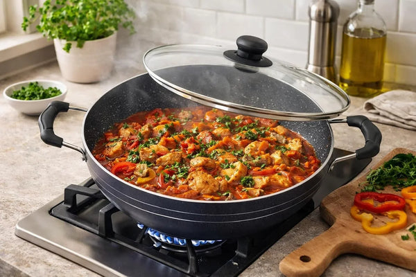 Kadai with Glass Lid All Purpose Pan Nonstick Coating Kadhai Deep Stir Fry for Gas and Induction Cooktop Aluminium Skillet Wok (3Mm) 2.2 Ltr Diameter 9.5 Inch8