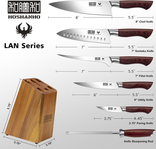 7PCS Kitchen Knife Set with Block, Sharp Chef Knives & Sharpener2
