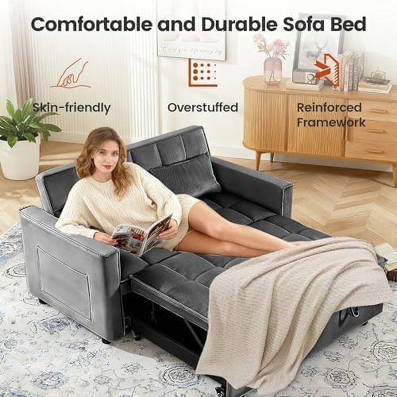 sleeper-sofa-bed-with-adjustable-backrest-side-pockets-gray