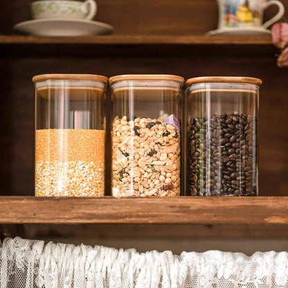 6 Pack Glass Food Storage Jars 37 Oz,Glass Storage Containers Clear Glass Food Canister with Bamboo Lid Airtight for Serving Tea, Coffee, Flour, Sugar, Candy, Cookie, Spice and More (Square)4