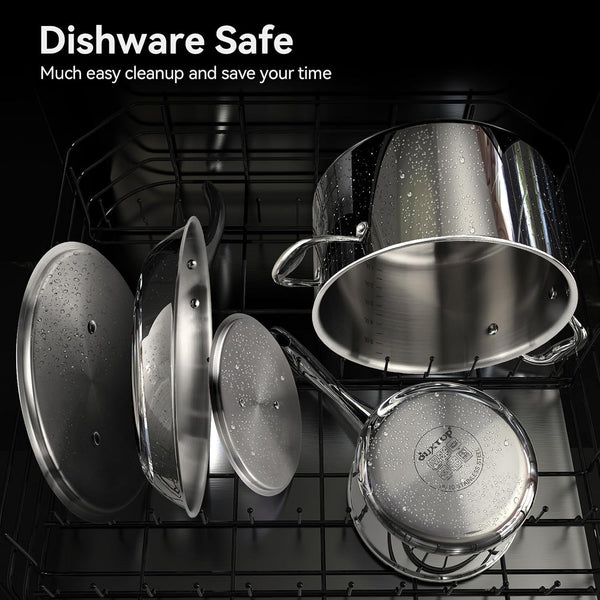 Tri-Ply Stainless Steel Induction Cookware, 9PC Pots and Pans Set | Whole Clad 3-Layer Steel, Family Cookware Set, Even Heating, Dishwasher and Oven Safe5