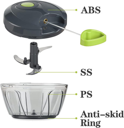 Manual Food Chopper Vegetable Cutter, Hand String Vegetable Chopper Onions Cutter for Vegetable Fruits Nuts BPA Free Food Safe Material, 500Ml Gray6