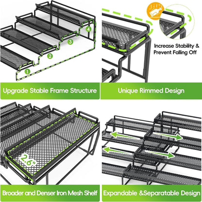 2 Pack Spice Rack Organizer for Cabinet, 4 Tier Black (S&L) Seasoning Organizer Rack for inside Cabinets, Countertop, Pantry Storage4