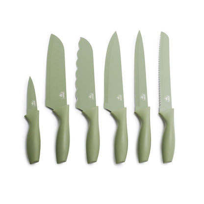 6 Piece High Carbon Stainless Steel Knife Set, Sage Green | Paring, Sandwich, Santoku, Bread, Slicing, Chef’S Knife, Rust-Resistant, Ergonomic Handles, Razor Sharp, Camping-Ready1