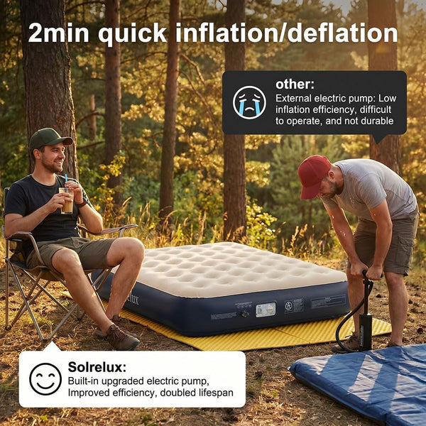 Queen Air Mattress with Built-In Pump, 13" Raised Inflatable Blow up Mattress, Air Column Beam Flocked Leak-Proof Air Bed with Storage Bag, 650Lbs Max Portable Bed for Home, Guests & Camping3