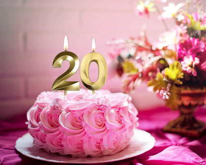 2 in Gold 20 Birthday Candles,20Th Birthday Decorations for Girls Boys5