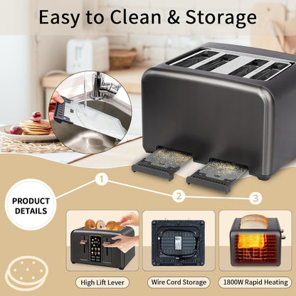 Touchscreen Toaster 4 Slice, 7 Shade, Stainless, 1800W Dark Metallic7