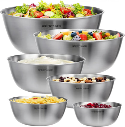 Stainless Steel Mixing Bowls Set of 6, Nesting Bowls with Measurement Markings, 7.6 to 0.8 Qt for Baking, Prepping, Cooking and Serving Food, Large Metal Kitchen Bowls Dishwasher Safe1