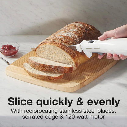 Easy Slice Electric Knife with Serrated Stainless Steel Blade | for Carving Meats, Bread, Crafting Foam & More | Lightweight with Ergonomic Grip | White | 74312J3