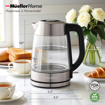 MUELLER HOME Rapid Boil Electric Tea Kettle 1.8L, Bpa-Free Hot Water Boiler | Borosilicate Glass & Stainless Steel, LED Light, Auto Shut-Off, Boil Dry Protection Fast Water Heater, Kitchen Appliances7