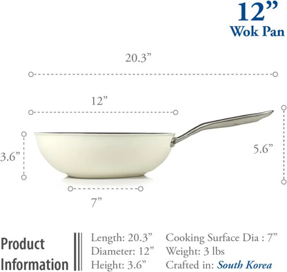 Techef Collection | Ceramic Nonstick Flat Bottom Wok Stir Fry Pan, Nontoxic - Free of PFAS, PFOA, PTFE (Wok 12")5