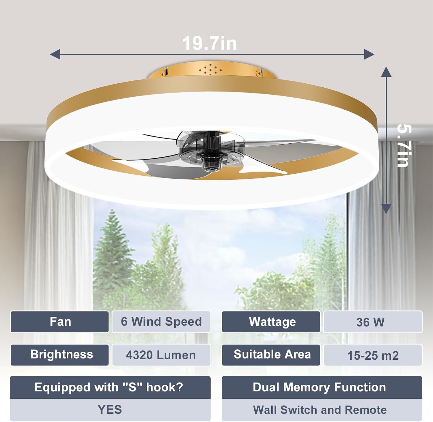 low-profile-ceiling-fans-with-lights-and-remote-19-7in-fandelier-ceiling-fan-flush-mount-3000k-6500k-smart-bladeless-led-fan-light-gold-modern-ceiling-fans-with-lights-for-bedroom