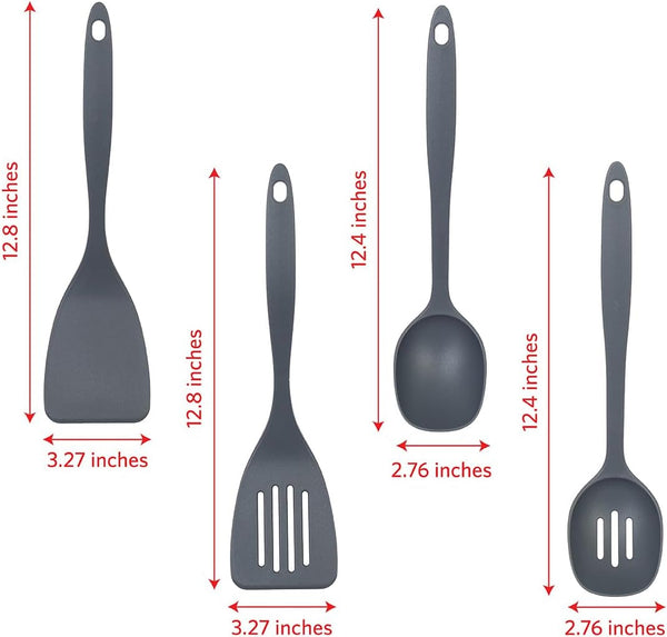 Kitchen Utensils Set, 8Pcs - Nonstick Cooking Tools with Utensil Holder - Nylon Spoon, Ladle, Skimmer, Spaghetti Server, and Turner Spatula Set - Dishwasher Safe, Grey3