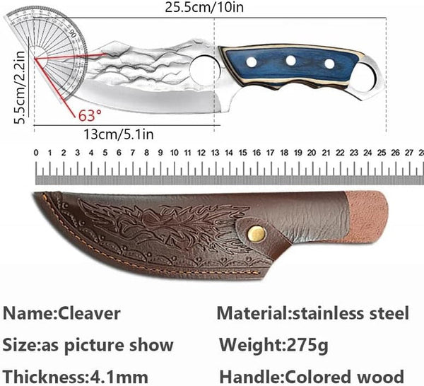 Meat Cleaver,Cleaver Knife 5.1 Inch Forged Stainless Steel Boning Knife Kitchen Cleaver Barbecue Meat Fruit Fishing Utility Knife with Wood Handle2