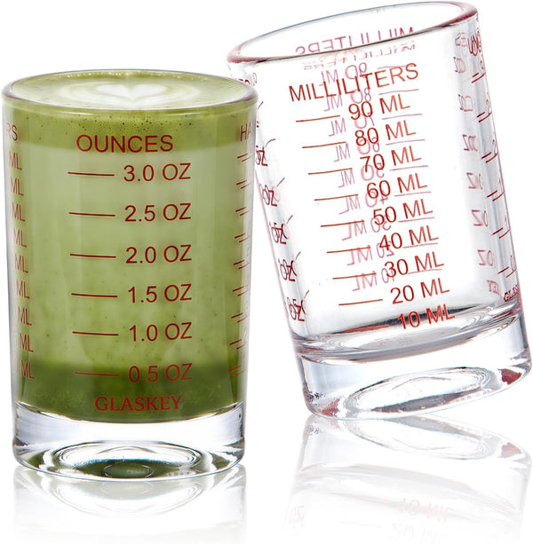 2 Pack Shot Glass Measuring Cup Set,3 Oz/90Ml Liquid Heavy High Espresso Glass Cup,Dishwasher Safe,Measurement of Dry and Liquid Ingredients(Red)1