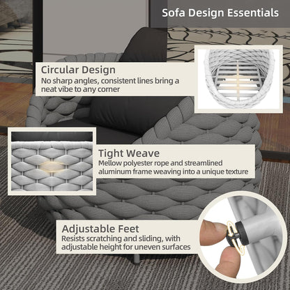 Aluminum Patio Sofa Chair, Handwoven Rope Balcony Furniture, Gray6