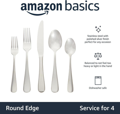Silverware Set, Stainless Steel Flatware, Dishwasher Safe, Service for 4, 20-Piece Forks and Spoons, round Edge, Everyday Use2
