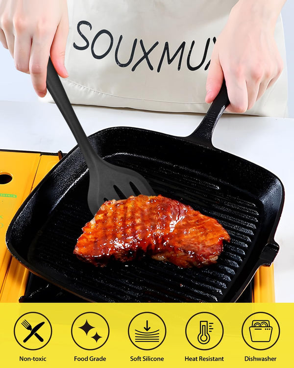 4 Pcs Silicone Kitchen Utensils Set, Wok Spatulas-Slotted Turner-Cooking Spoon-Slotted Spoon, Nonstick BPA Free High Heat Resistant Cooking Utensils for Frying, Mixing, Serving, Draining, Stirring5