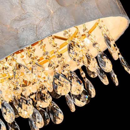 D18In Drum Capiz Shell Crystal Chandeliers, 4-Light Coastal Style Light Fixture for Dining Room, Living Room, D18X21~68"(Adjustable), K9 Crystal, Shell Lampshade & Gold Finish8