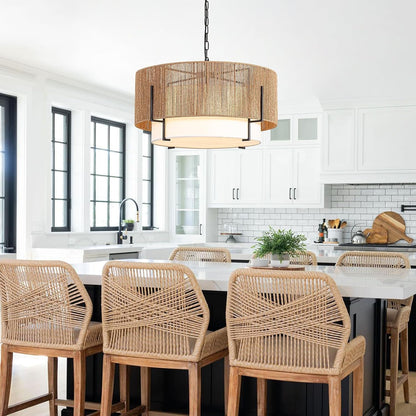 25.6" Large Rattan Chandelier for Dining Room, 6-Light Boho Pendant Light6