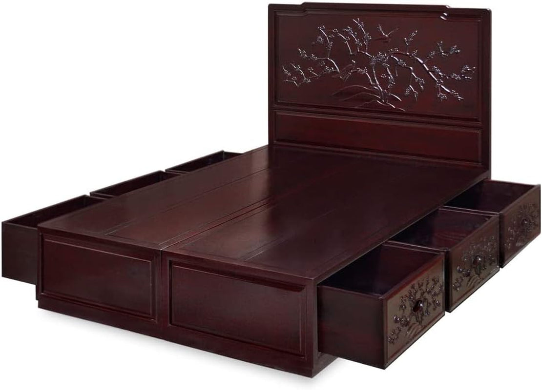 dark-cherry-elmwood-flower-and-bird-queen-size-oriental-platform-bed-with-drawers