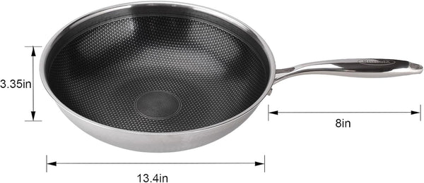 Hybrid Wok, 13 Inch Wok with Lid,Stainless Steel Woks & Stir-Fry Pans Non Stick, PFOA Free Cookware, Dishwasher and Oven Safe, Compatible with Induction2