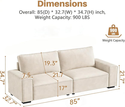 85'' Chenille Couch for Living Room, 3 Seater Comfy Sofa with Wide Armrest, Thick Spring Cushions, Modern Cloud Couch for Apartment, Office, Bedroom, Small Space, Chenille Beige2