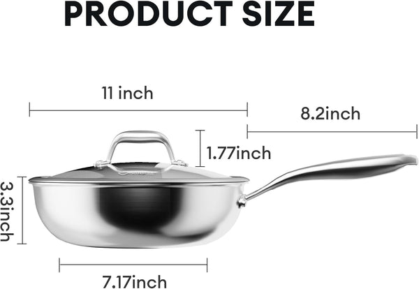 11" Hybrid Wok Pan with Lid, Nonstick Deep Skillet for Stir-Fry | Non-Toxic Coating, Dishwasher & Oven Safe, Induction Ready, Stay-Cool Handle, 3-Ply Stainless Steel Clad for Fast Heat9
