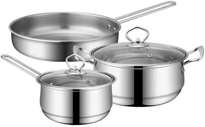 3Pcs/Set Stainless Steel Cookware Set Milk Pot Kit Induction Cooker Cooking Pan for Home Flat Bottom Frying Pan Soup Kitchen (B)5