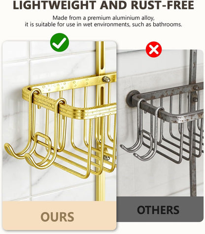 Adjustable Shower Caddy Hanging - Never Rust Shower Organizer Hanging, Aluminum Shower Racks for inside Shower - Bathroom Organizers and Storage with 2 Soap Holders and 2 Removable Hooks Gold6