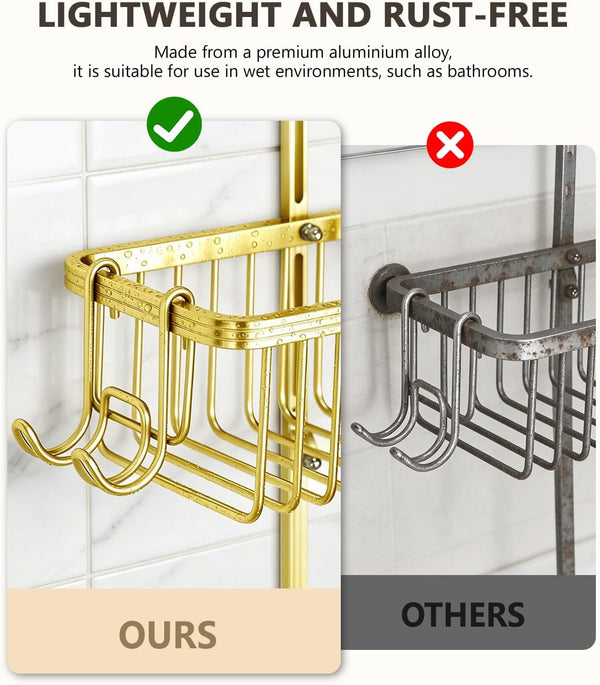 Adjustable Shower Caddy Hanging - Never Rust Shower Organizer Hanging, Aluminum Shower Racks for inside Shower - Bathroom Organizers and Storage with 2 Soap Holders and 2 Removable Hooks Gold6