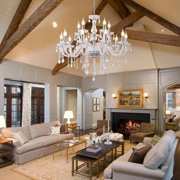 15 Lights Clear Large Crystal Chandelier for Dining Room 30.7"2