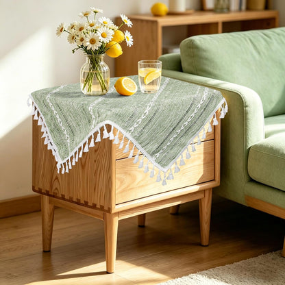 Boho Small Square Tablecloth 24''X24'', Sage Green Linen Table Cover, Nightstand Cover Top, round Square End Bedside Table Cloth Runner, Rustic Farmhouse Spring Summer Green Home Decor8