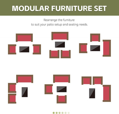 Patio Furniture Set 4 Pieces, Outdoor Rattan Furniture with Tempered Glass Coffee Table, Modern Rattan Patio Chairs Conversation Sets with Sofa for Garden, Terrace, Porch, Lawns Brown/Red8