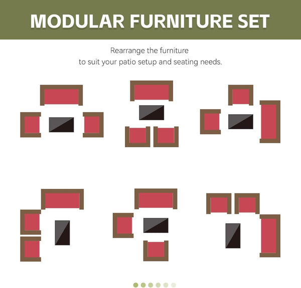 Patio Furniture Set 4 Pieces, Outdoor Rattan Furniture with Tempered Glass Coffee Table, Modern Rattan Patio Chairs Conversation Sets with Sofa for Garden, Terrace, Porch, Lawns Brown/Red8