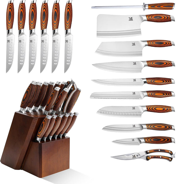 Knife Block Set 17-Piece Knife Set with Wooden Block - German Steel Perfect Cutlery Set Gift3