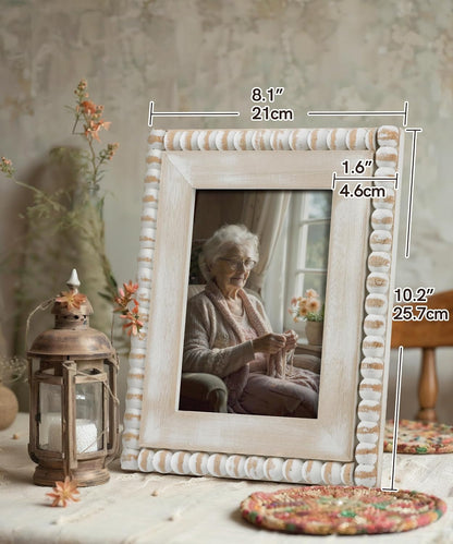 5X7 Farmhouse Picture Frame Wooden Boho Beaded Photo Frame2