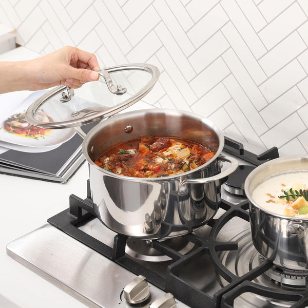Cooking Pots Including Glass Lids, Frying Pan, Set of 3 Pots/Pan, Ø16Cm, Ø20Cm, Ø26Cm, Dishwasher-Safe, Pots for Induction, Fully Lined 3-Ply Stainless Steel5