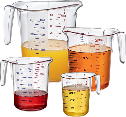 '- Melissa - Plastic Measuring Cups (4-Piece Set), Food-Grade Measuring Jugs, 1/2/4/8-Cup Capacity, Unbreakable, Stackable, Dishwasher-Safe, Great for Oil, Vinegar, Flour, and More1