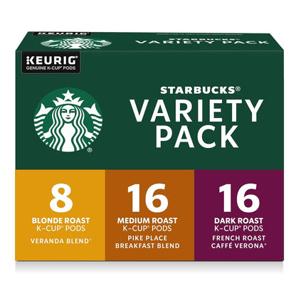 Starbucks K-Cup Coffee Pods, Starbucks Blonde, Medium and Dark Roast Hot or Iced Coffee, Variety Pack, 40 Keurig Pods | 100% Arabica K-Cup Pods for Keurig Brewers; Variety Pack with Starbucks Blonde, Medium and Dark Roasts; 1 Box, 40 Pods1