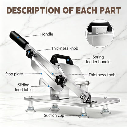 Manual Meat Slicer Frozen Meat Cutter Upgraded Stainless Steel Meat Cleavers Beef Mutton Roll Slicing Machine Vegetable Meat Slicer for Home Cooking Hotpot Shabu Cnh2(Silver,16.7"X6.7")3