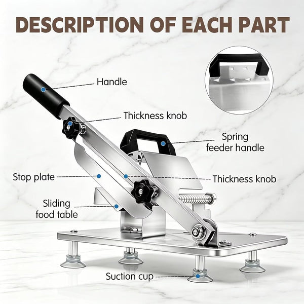 Manual Meat Slicer Frozen Meat Cutter Upgraded Stainless Steel Meat Cleavers Beef Mutton Roll Slicing Machine Vegetable Meat Slicer for Home Cooking Hotpot Shabu Cnh2(Silver,16.7"X6.7")3