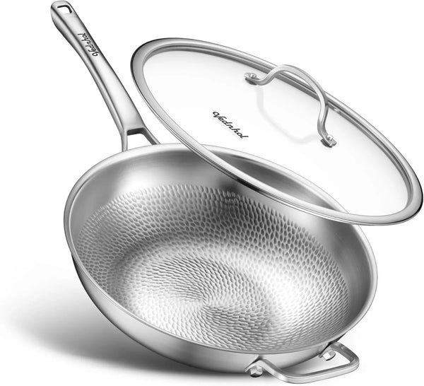 Titanium Wok Pans for Cooking,13In Pure Titanium Hammered Pro Pans, Non Stick Skillet for Cooking, Non-Toxic, PFAS/PFOA/PTFE Free Cookware, Dishwasher&Oven Safe, Kitchen Induction Compatible1